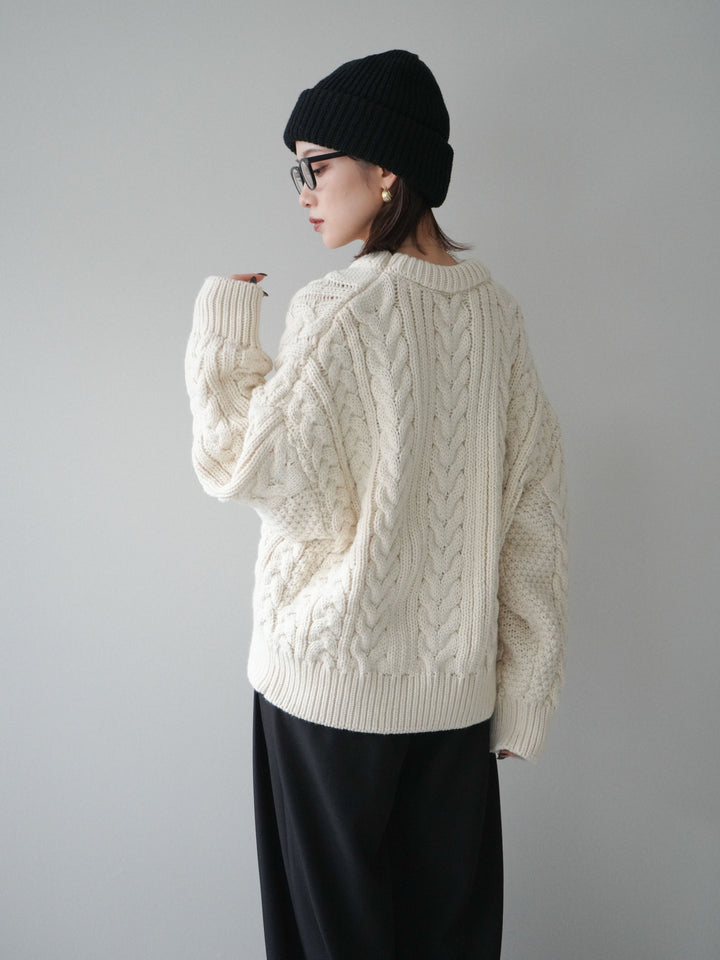 [予約]ボリュームケーブルニットプルオーバー/beige