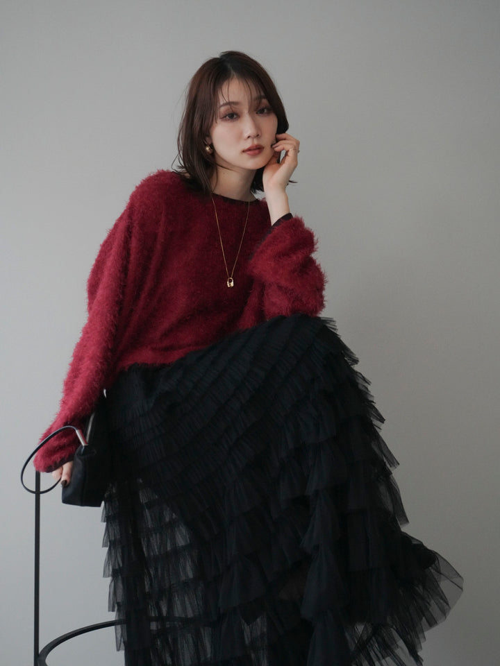 [予約]バイカラー2WAYシャギーニットカーディガン/red