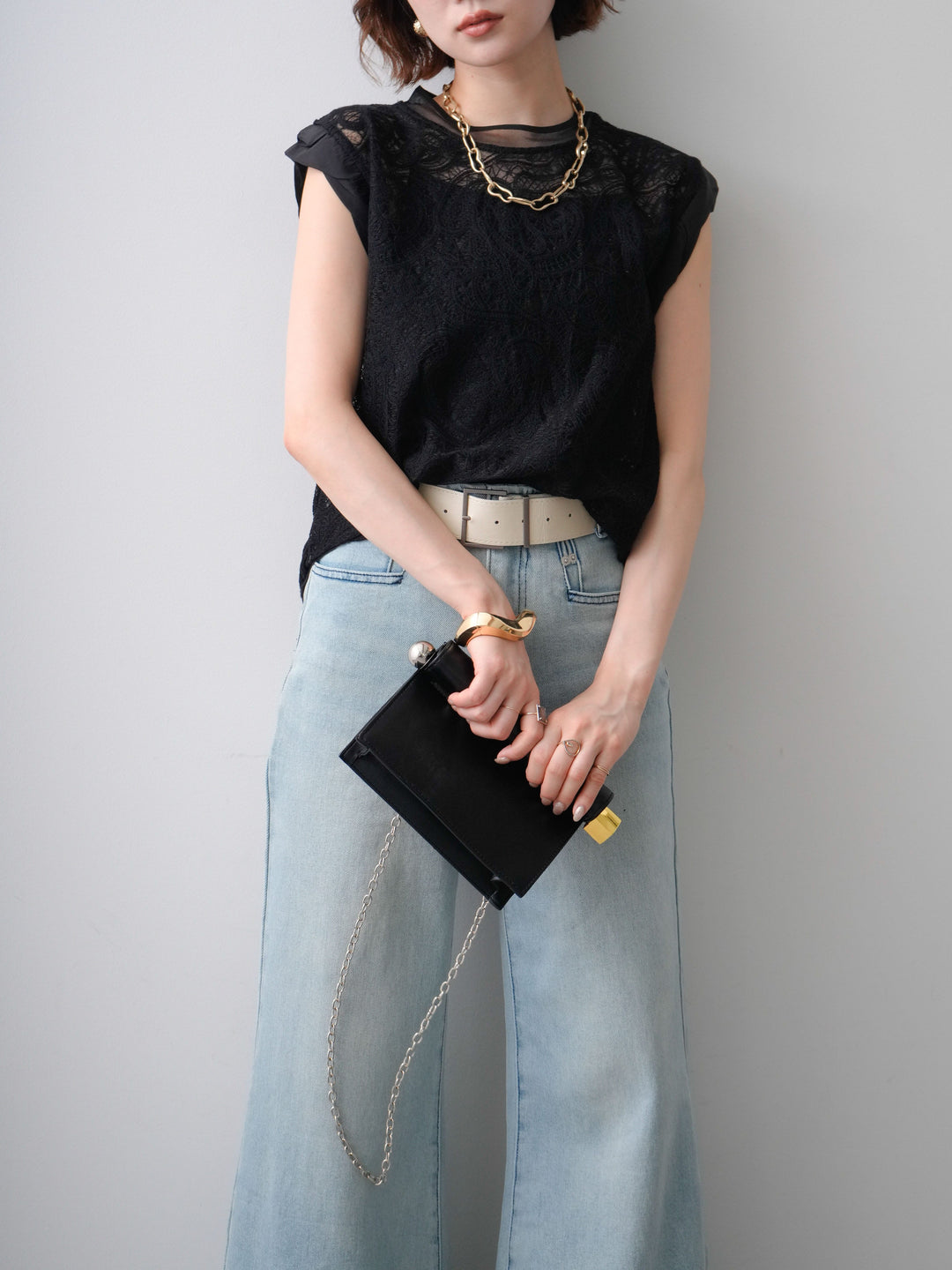 [予約]スカラップヘムレーストップス/black
