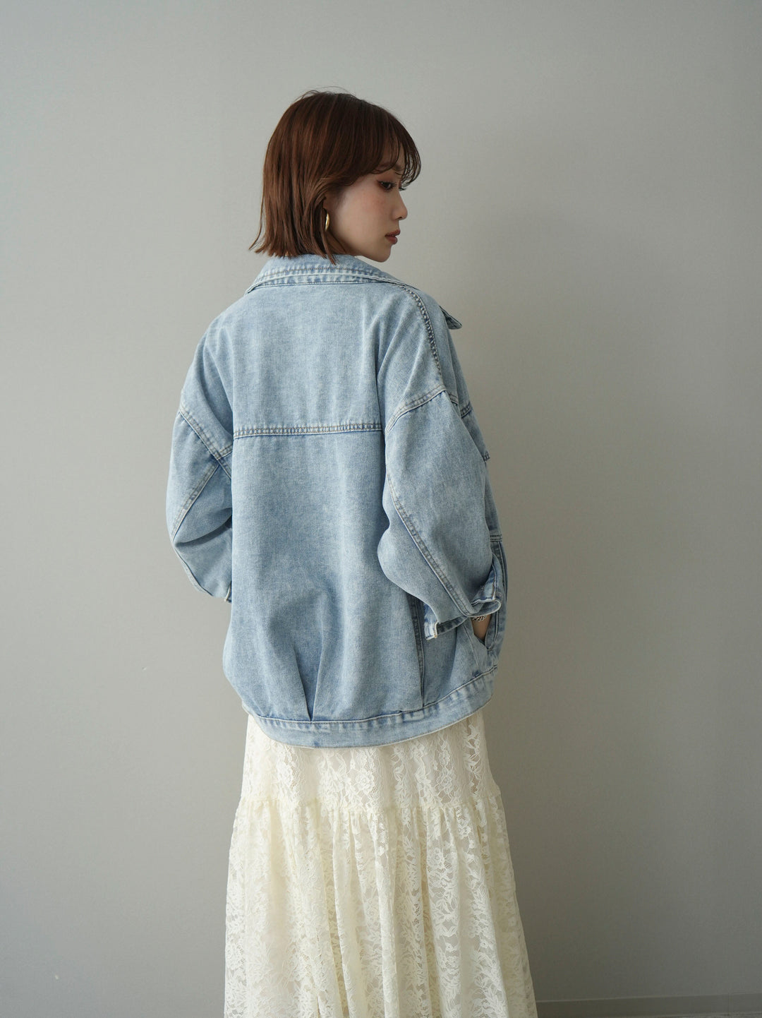 [予約]ギャザー切替レースキャミワンピース/ivory