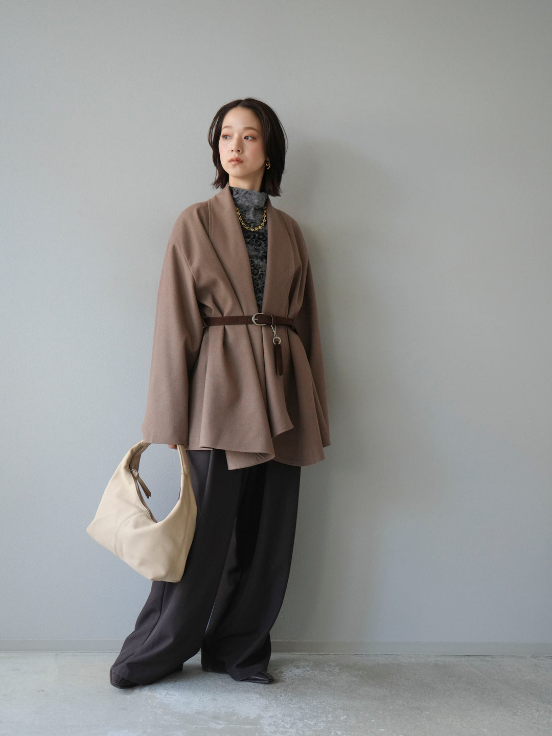 [予約]ビックカラーミディアムジャケット/ベージュ