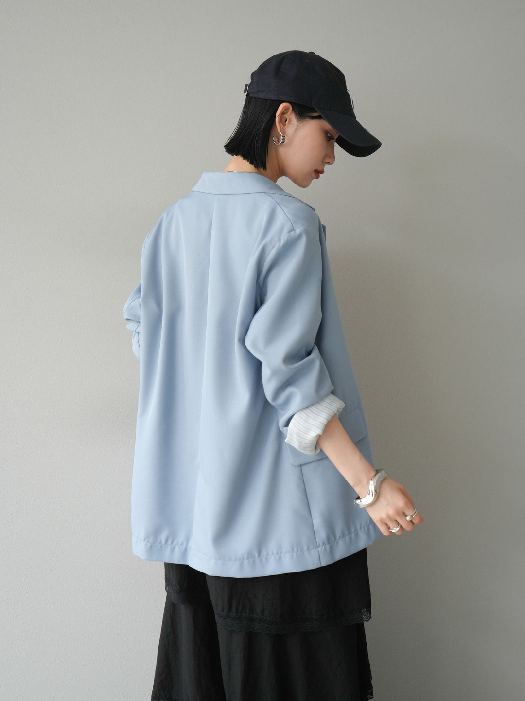 [予約]リネンタッチテーラードジャケット/ライトブルー