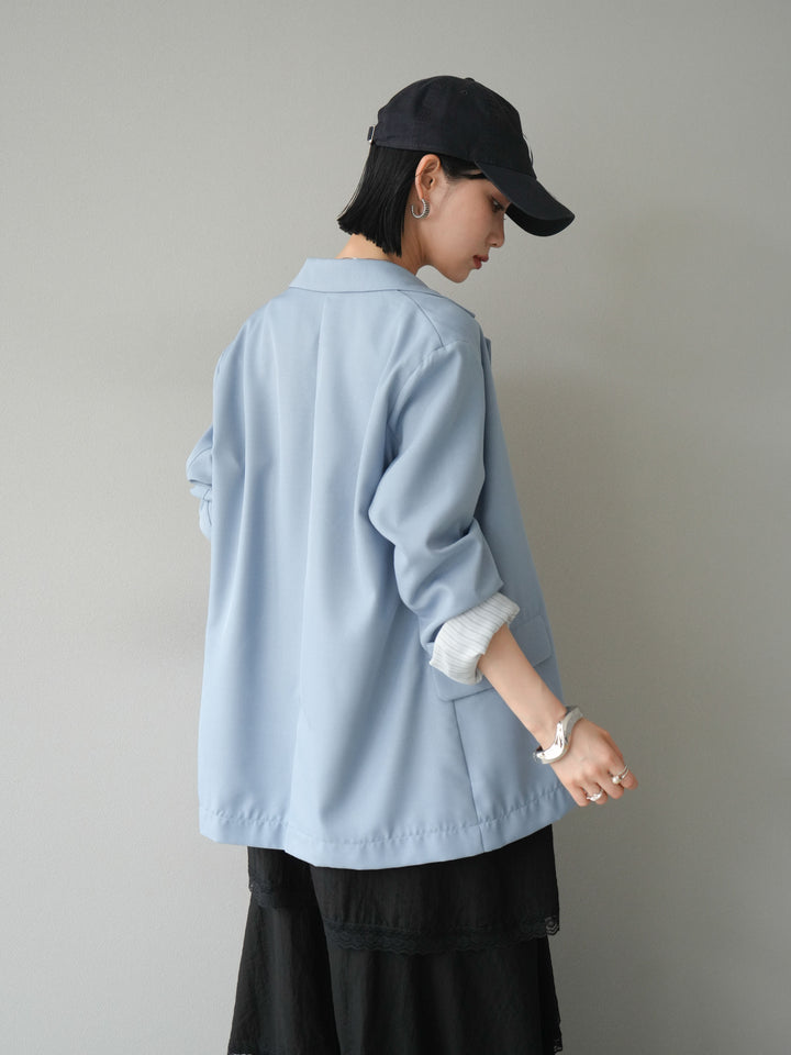 [予約]リネンタッチテーラードジャケット/ライトブルー