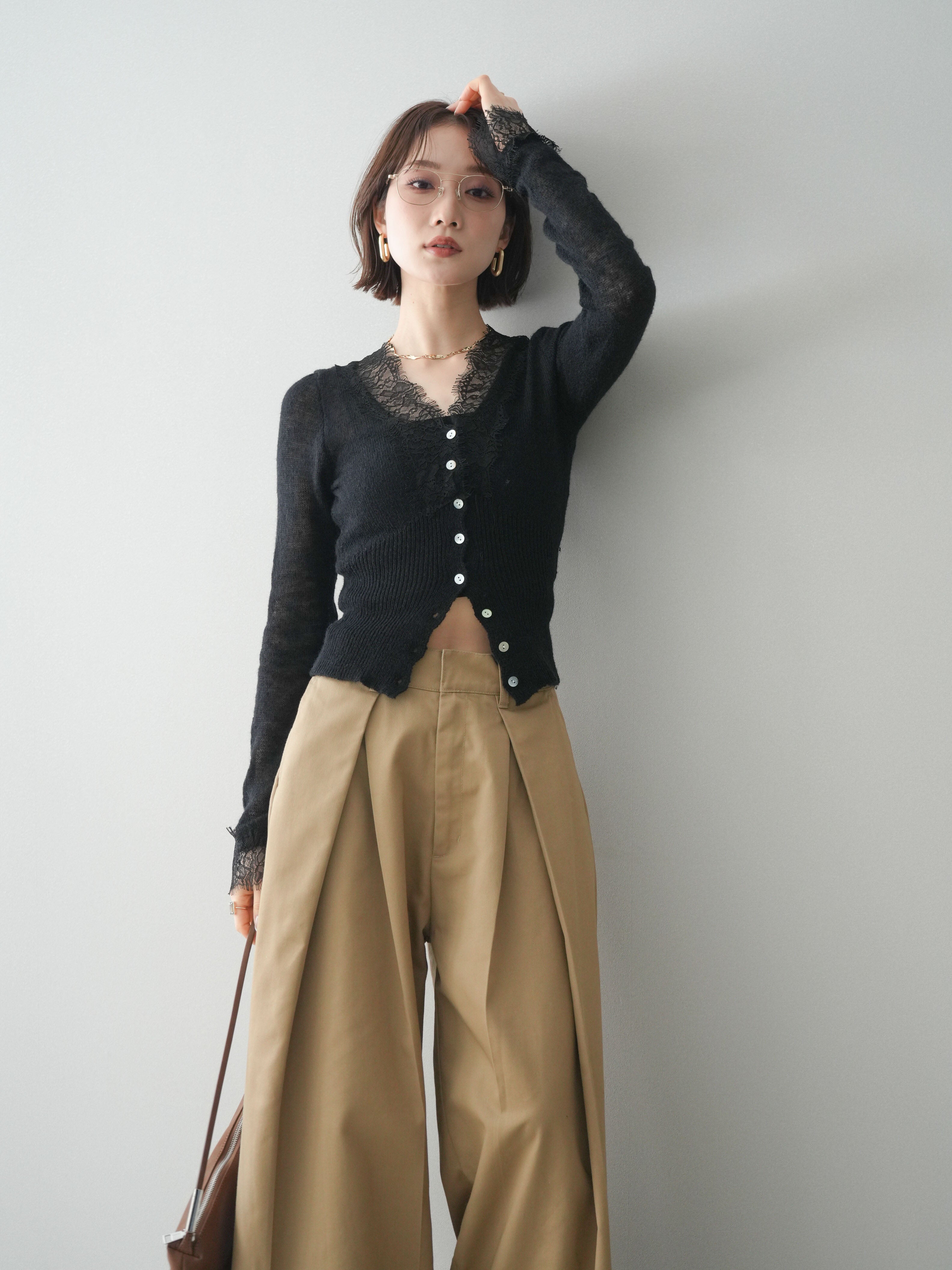東京古着女子　モヘア　グラデニット　カーディガンitimi y2k フレア 予約]モヘアタッチレースニットカーディガン/black – Lumier