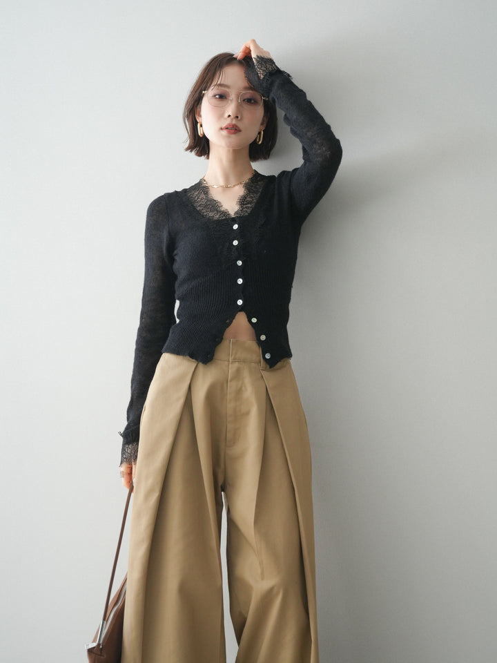 [予約]モヘアタッチレースニットカーディガン/black