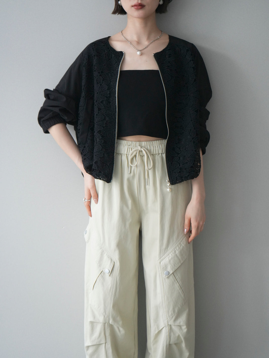 [SET]レースドッキングブルゾン+選べるアクセセット(2set)