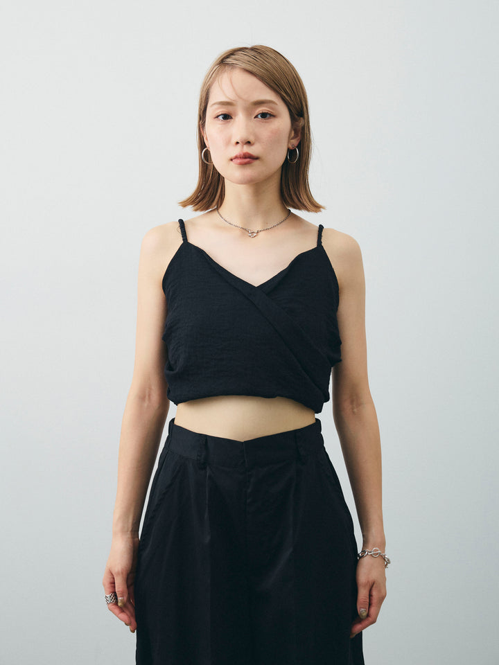 [予約]リネンライクカシュクールデザインビスチェ/ブラック