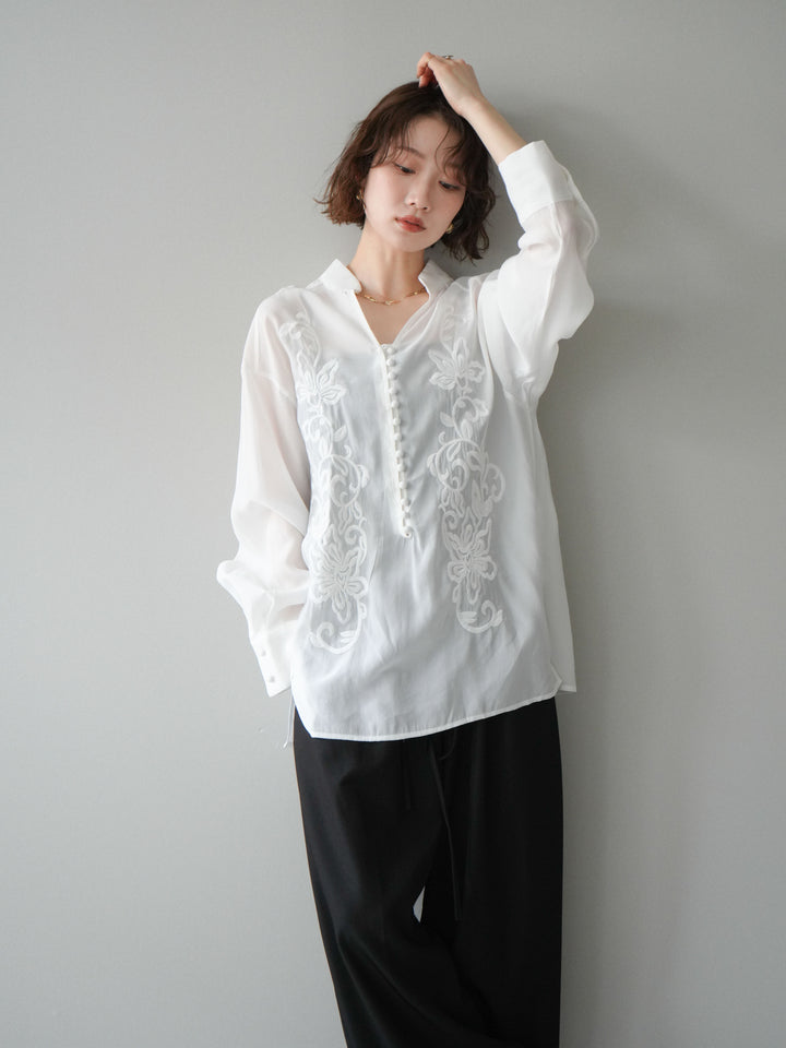 【預購】前繩刺繡襯衫/白色