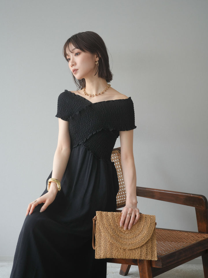 [SET]シャーリングクロスワンピース+シャーリングクロスワンピース(2set)