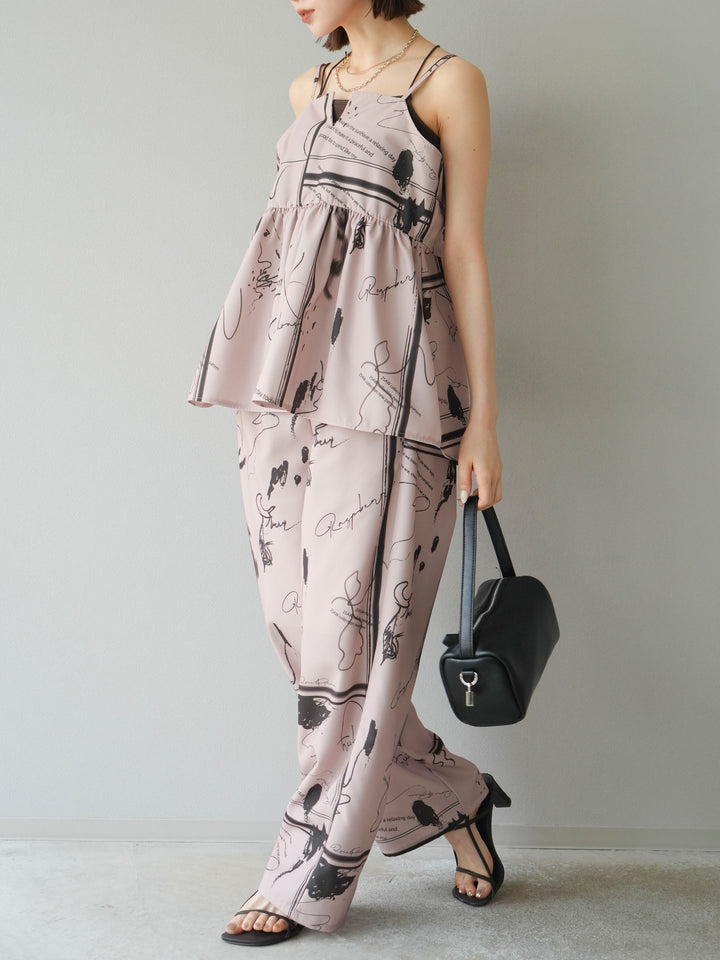 【預購】彩繪褶襉褲/米色