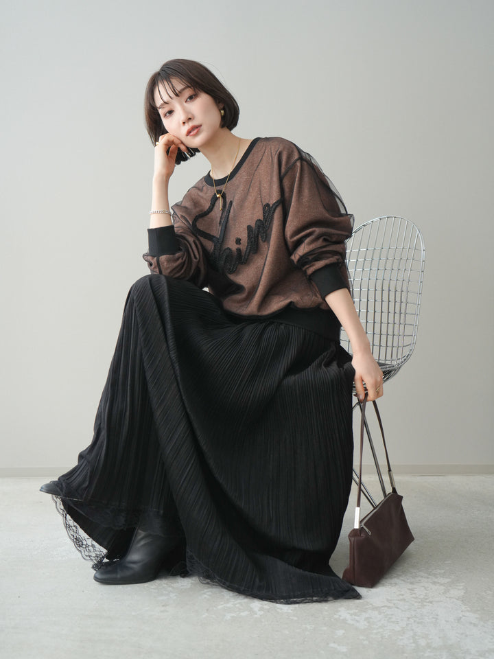 [予約]チュールレイヤードロゴスエットプルオーバー/brown