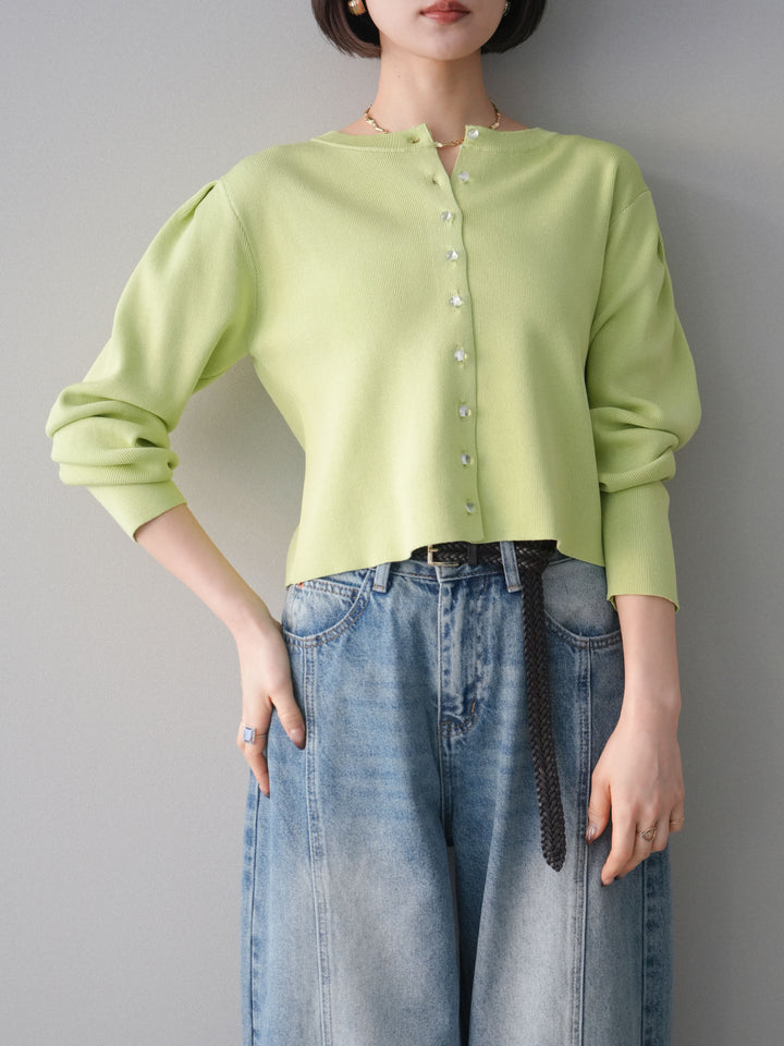 [予約]クリアボタンタックニットカーディガン/lime