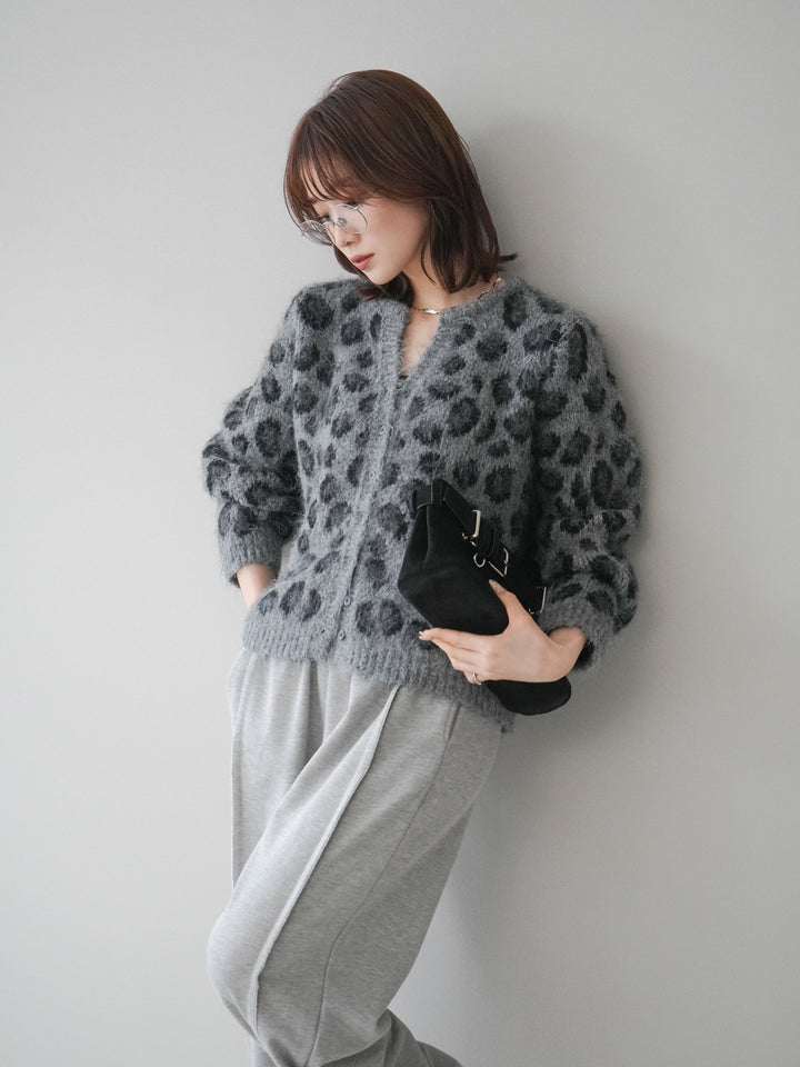 [SET]モヘアタッチレオパード柄ニットカーディガン+選べるアクセセット(2set)