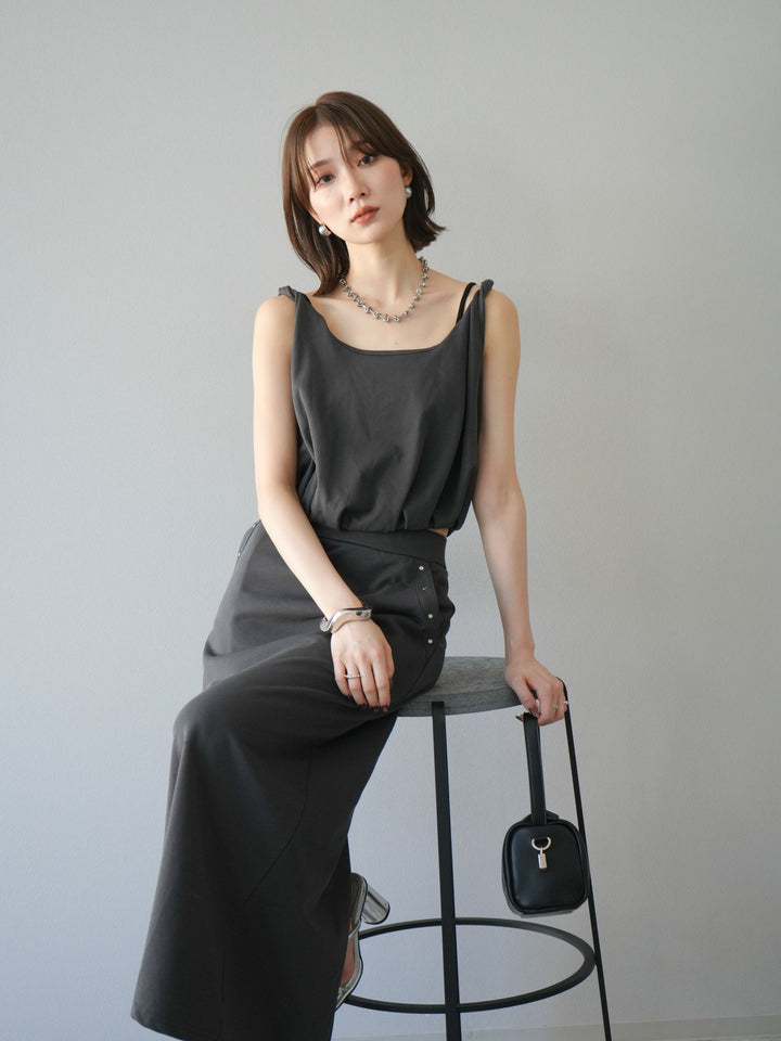 [SET]ミニ裏毛ツイストキャミバルーントップス＆Iラインスカート(2set)