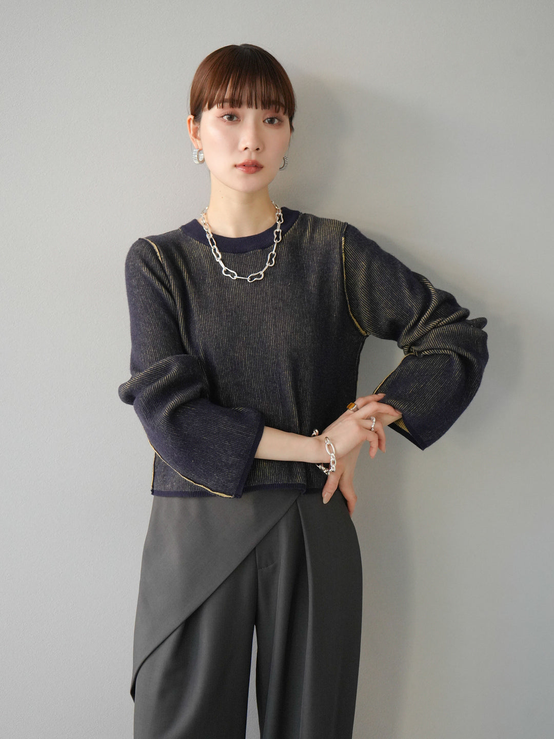 [套裝] 雙面配色羅紋針織套頭衫 + 可選飾品套裝（2 套）