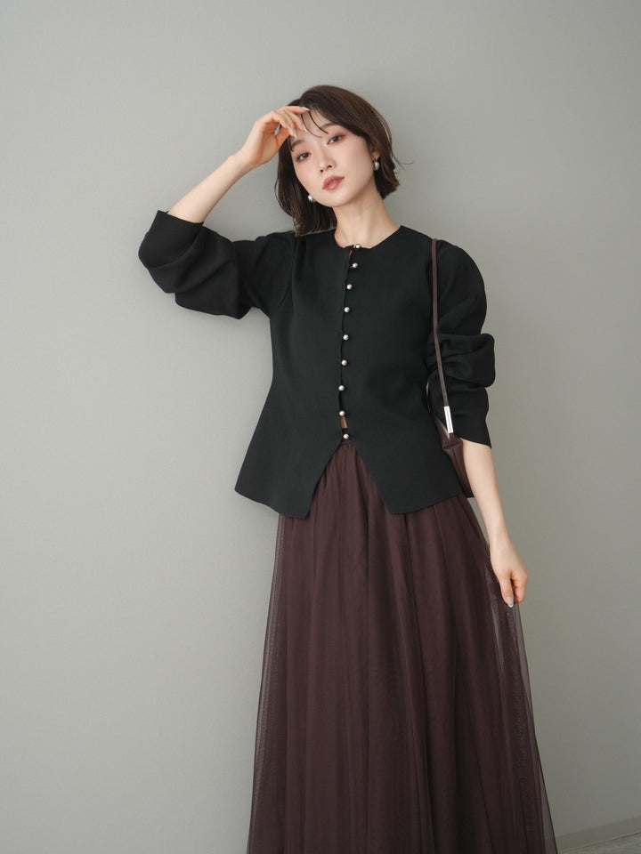 [予約]フロントスリットシルバーボタンニットカーディガン/black