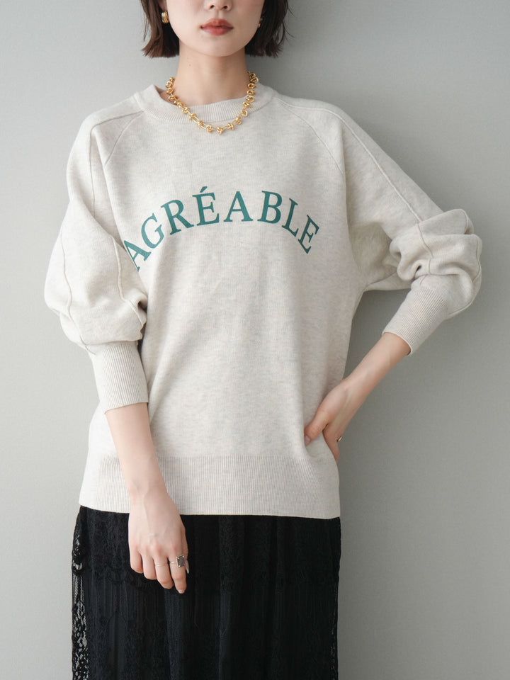[予約]半ラバープリントロゴスウェットライクニットプルオーバー/oatmeal