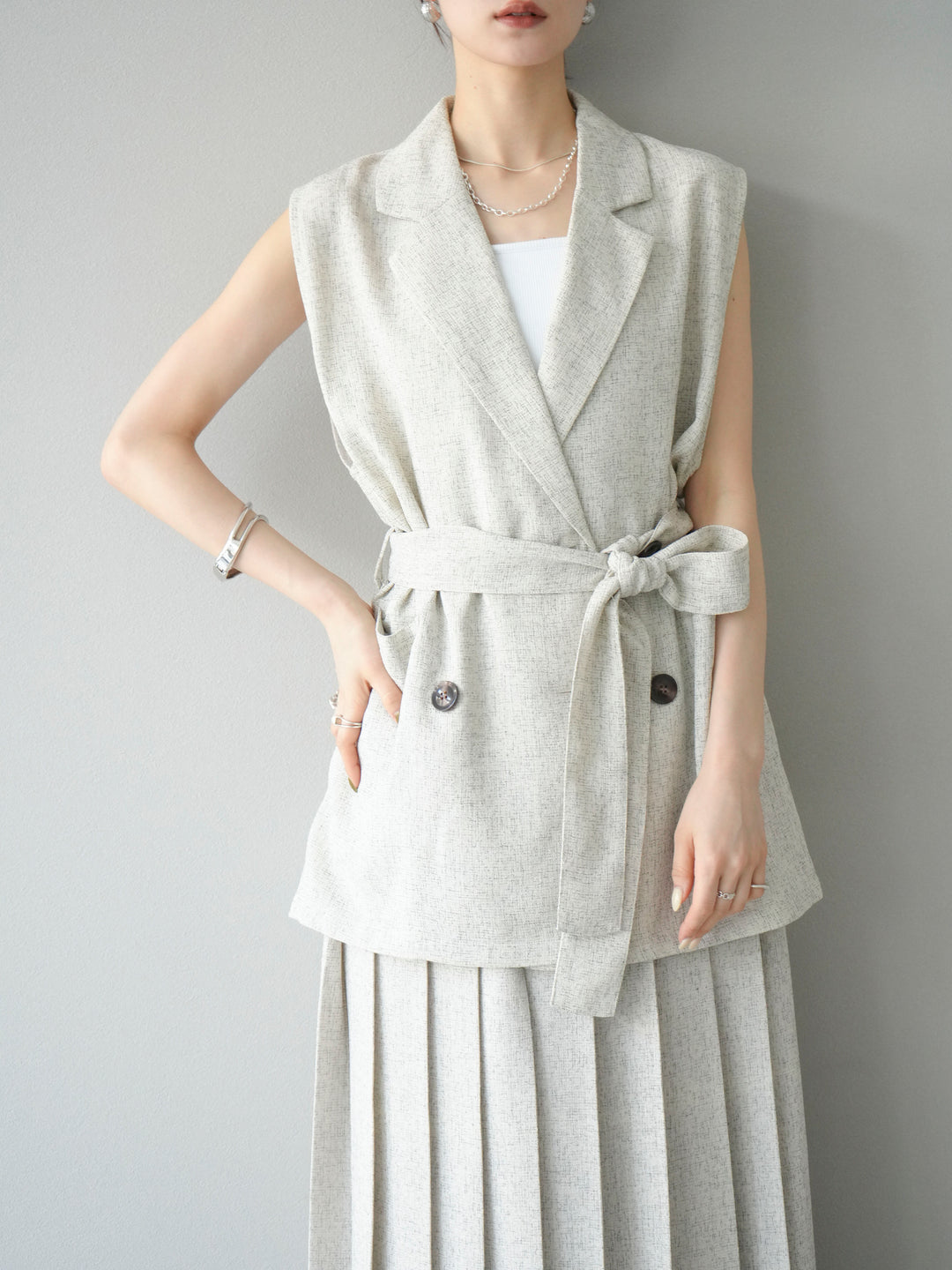 [予約]ミックスツイードジレ/アイボリー