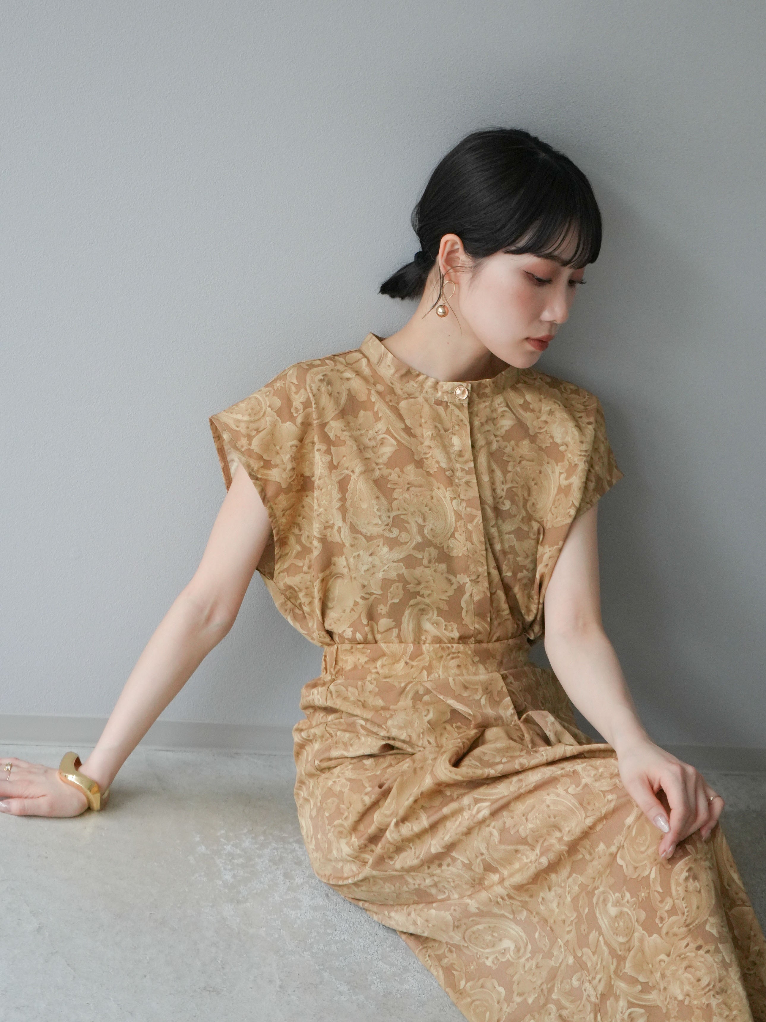 SET]ペイズリープリントゴールドボタンブラウス+ペイズリー