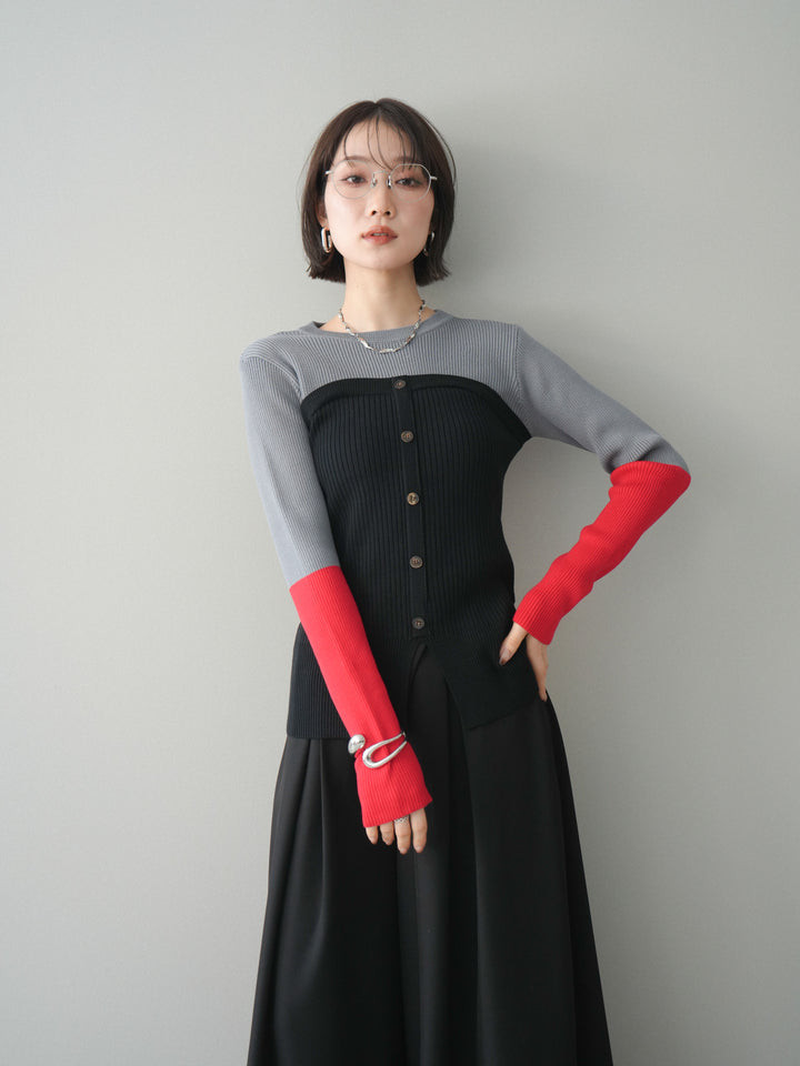 [SET]配色ビスチェドッキングリブニットトップス+選べるアクセセット(2set)