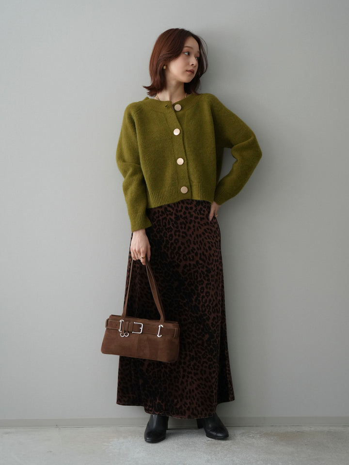 [SET]BIGボタンニットカーディガン+レオパードベロアナロースカート(2set)
