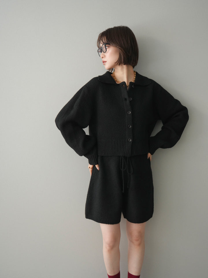 [予約]メランジニット襟付きクロップドカーディガン/black