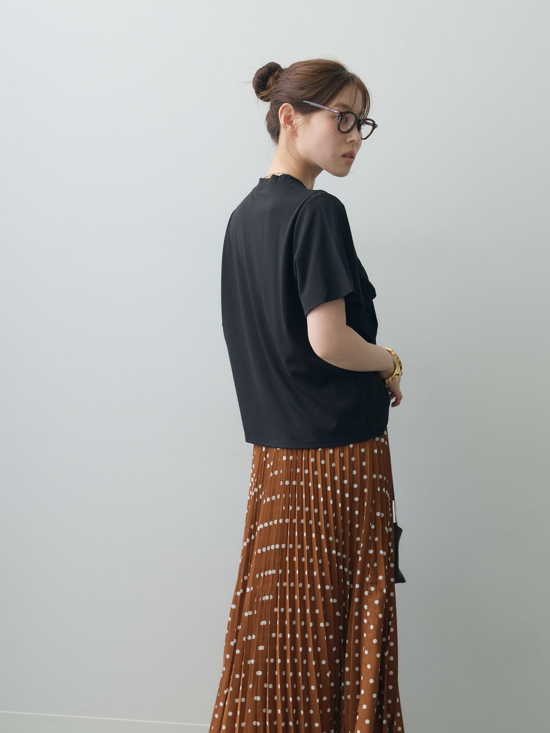 [SET]ラッフルドッキングTEE+ドットアコーディオンプリーツスカート(2set)