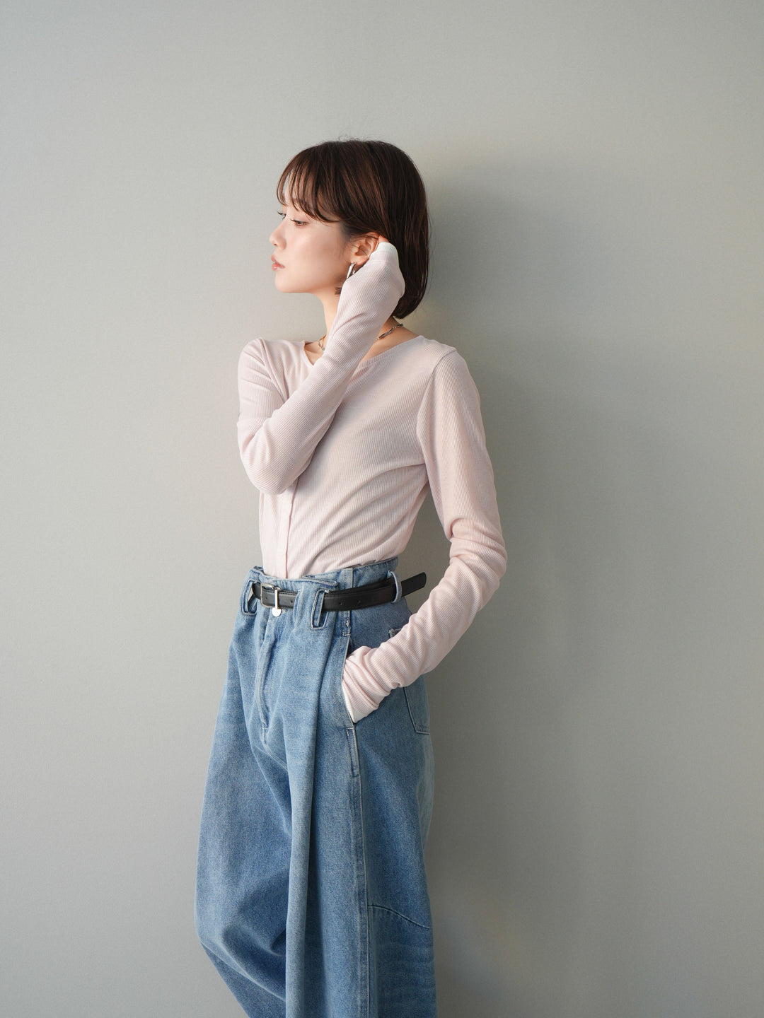 [予約]シアーリブバイカラーカーディガン/pink