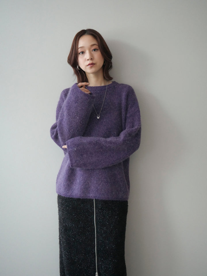 [SET]アンゴラタッチクルーネックニットプルオーバー+ラメシャギーフロントジップスカート(2set)