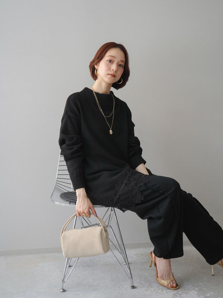 [SET]アシンメトリーレースヘムニットプルオーバー+2WAYデザインスウェットパンツ(2set)