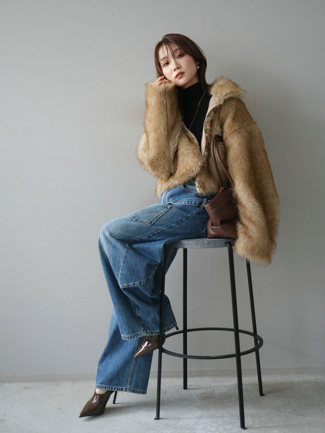 [予約]フェイクファーショートZIPジャケット/mix