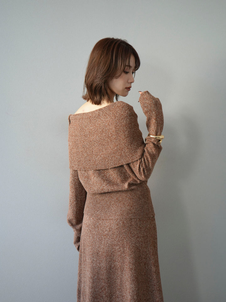 [予約]ミックスヤーンオフショルニットプルオーバー/オレンジ