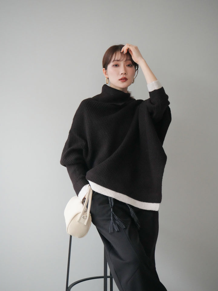 [予約]配色アシンメトリードルマンニットプルオーバー/brown