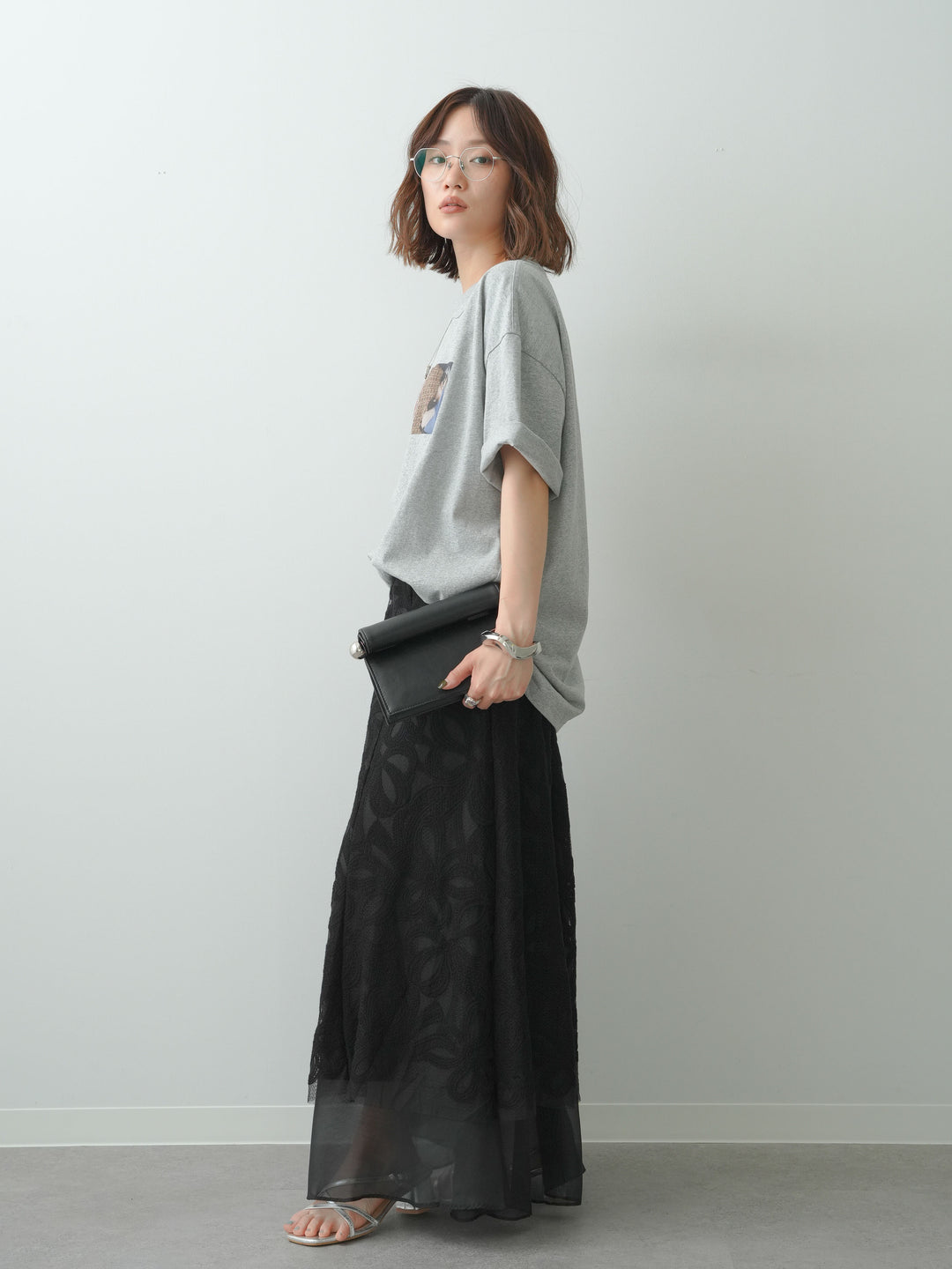 [SET]スリードッグフォトボックスTEE+フラワーレースレイヤードスカート(2set)