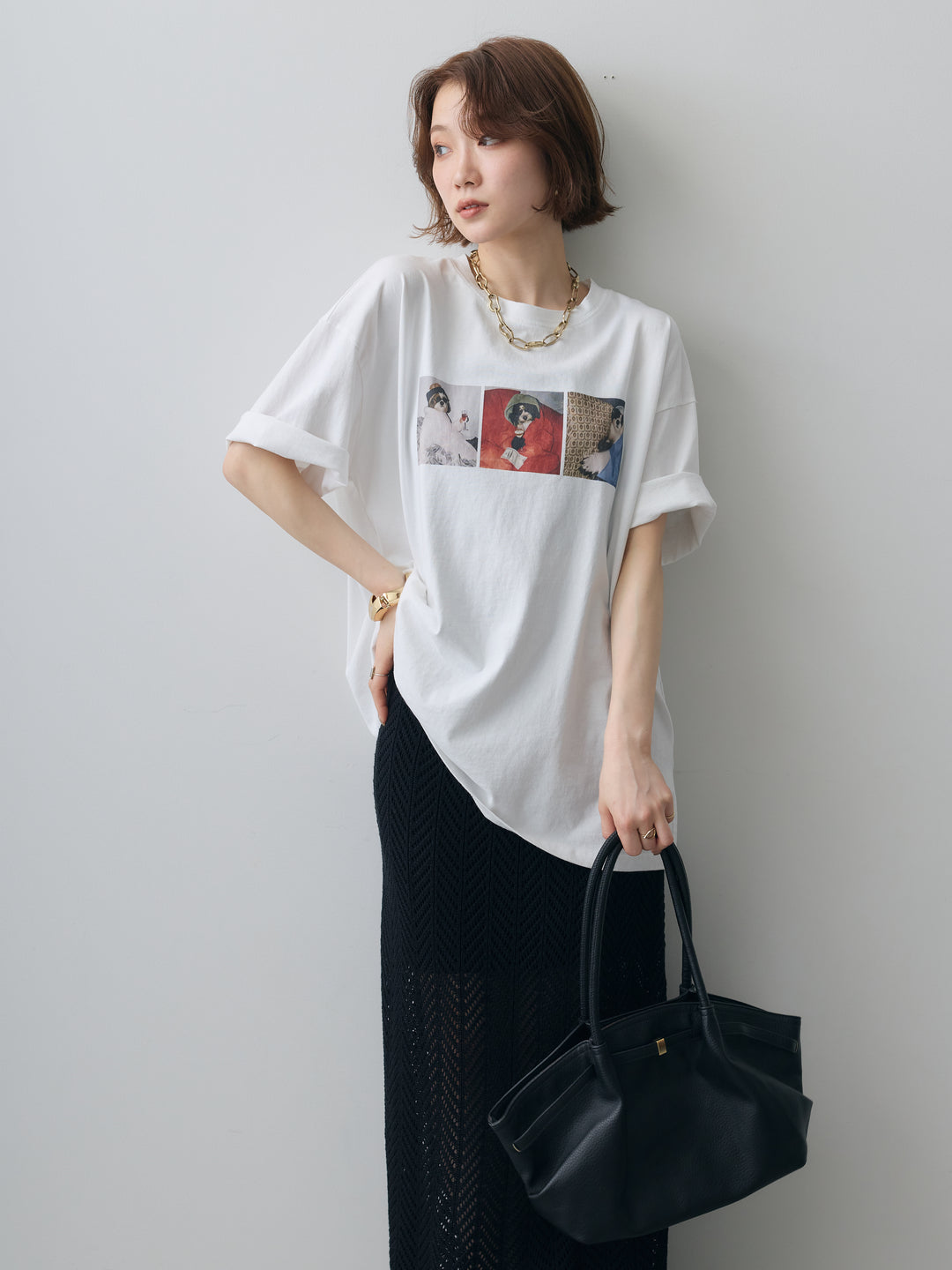 [SET]スリードッグフォトボックスTEE+クロシェシアーセミフレアスカート(2set)