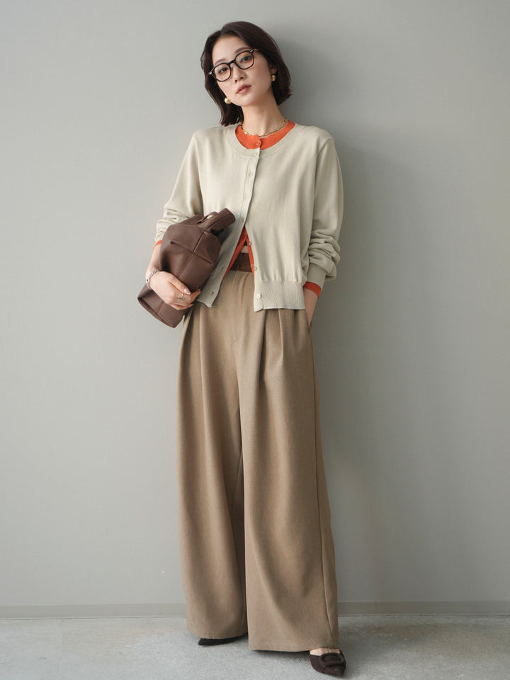 [予約]サテンベルトタックワイドパンツ/beige