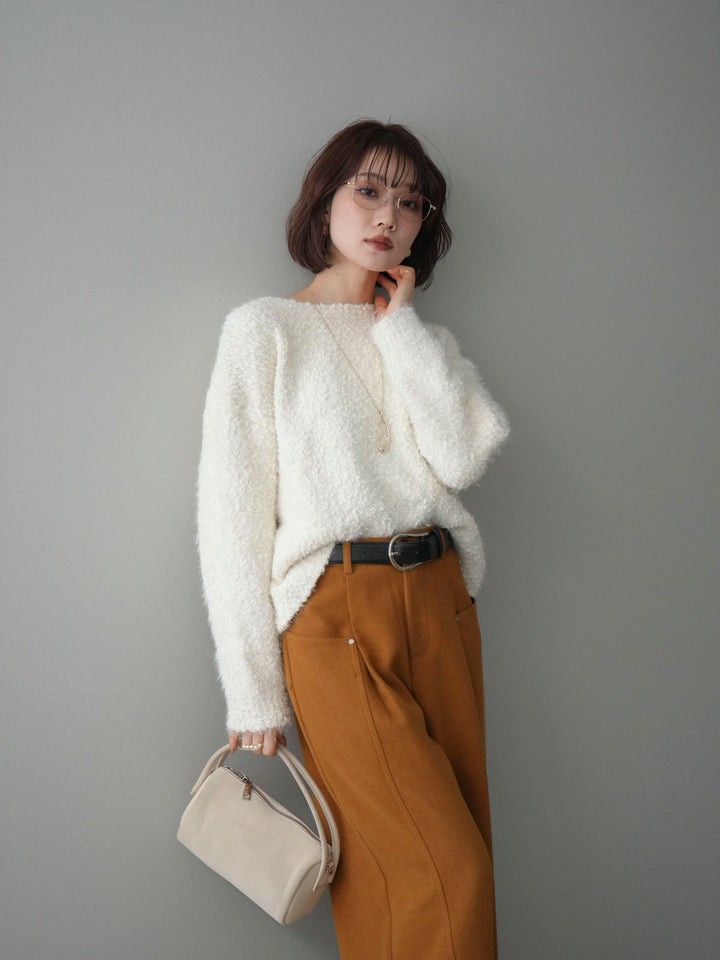 [SET]モールラメミックスヤーンニットプルオーバー+ベルト付起毛コクーンパンツ(2set)