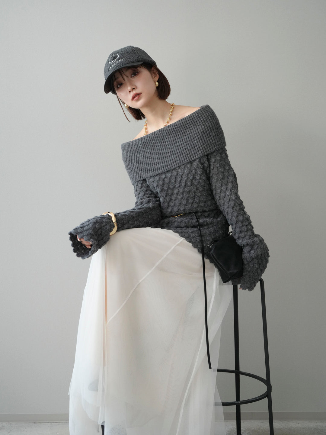 [SET]ポコポコ編みオフショルニットプルオーバー+ポコポコ編みオフショルニットプルオーバー(2set)