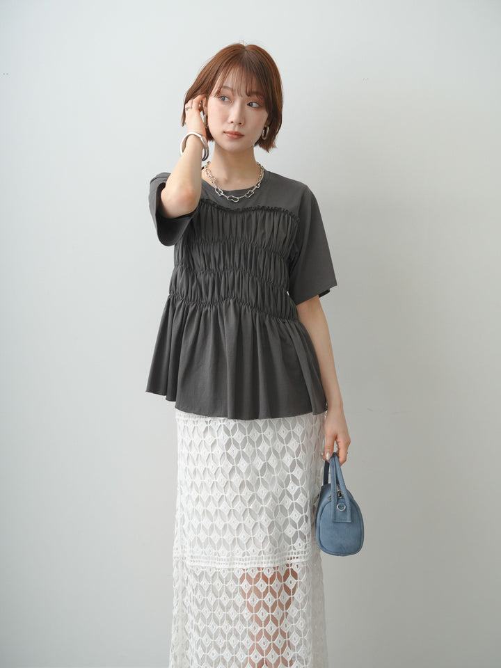 [SET]クールタッチシャーリングTEE+クロシェレースIラインスカート(2set)