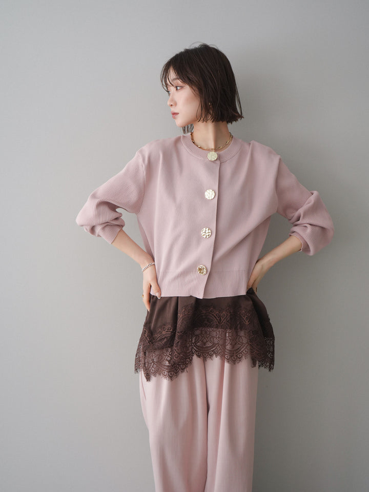 [SET]メタルボタンクルーネックニットカーディガン+選べるアクセセット(2set)