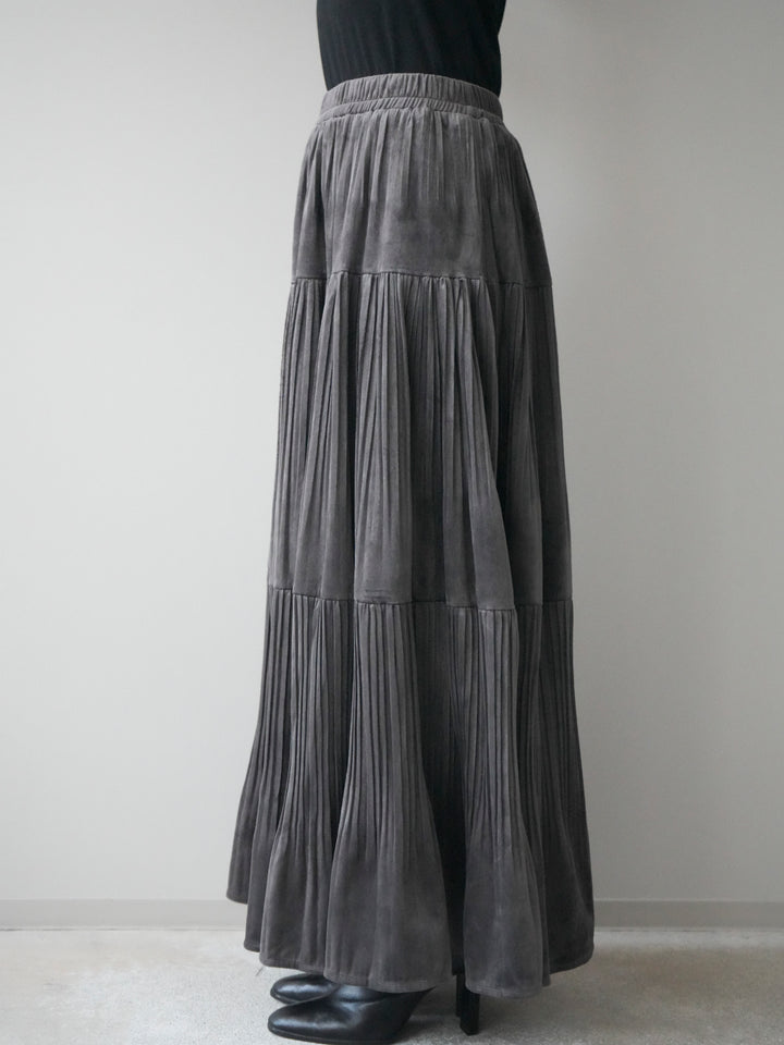 [予約]ベロアティアードワッシャースカート/charcoal