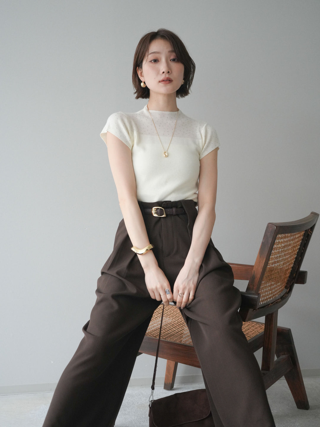 [SET]ビジューシアーフレンチニット+選べるアクセセット(2set)