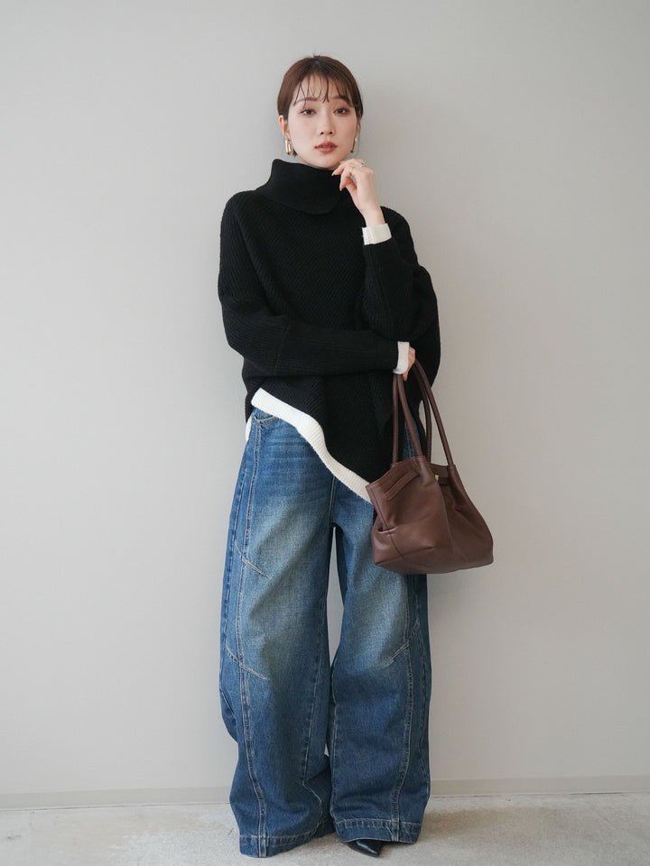 [予約]デザインステッチカーブデニムパンツ/navy