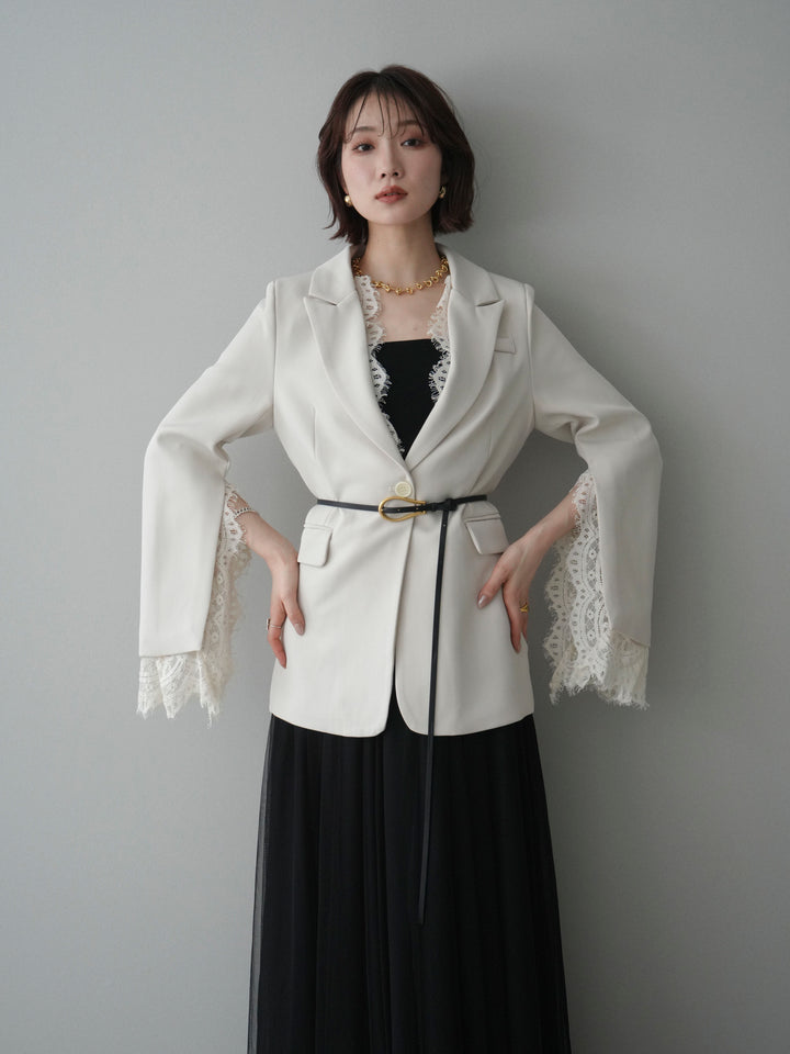 [SET]レースレイヤードスリットジャケット+選べるアクセセット(2set)