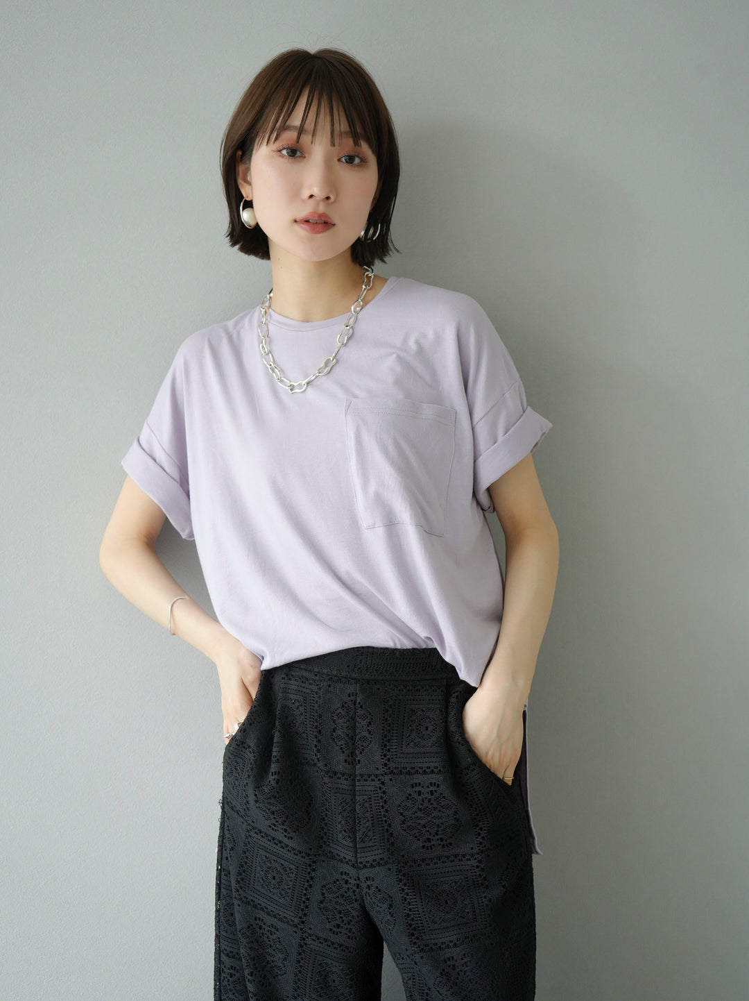 [SET] UV cut &amp; dry processing pocket T-shirt + block lace wide pants (2 sets)