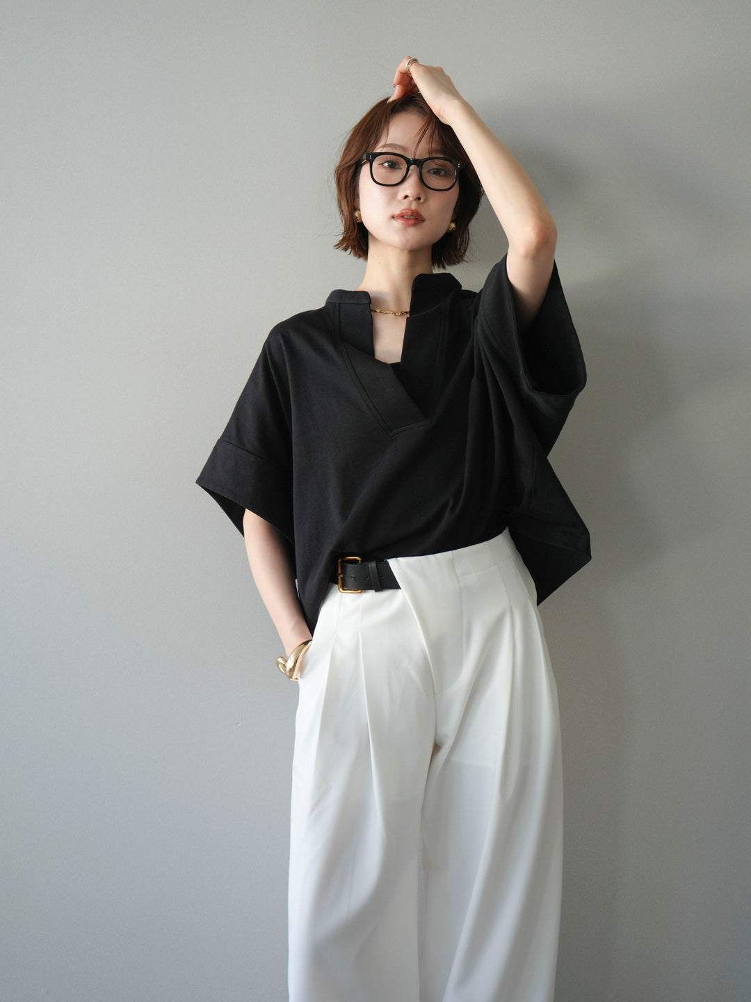 【預購】Skipper 寬袖短袖上衣 / 黑色