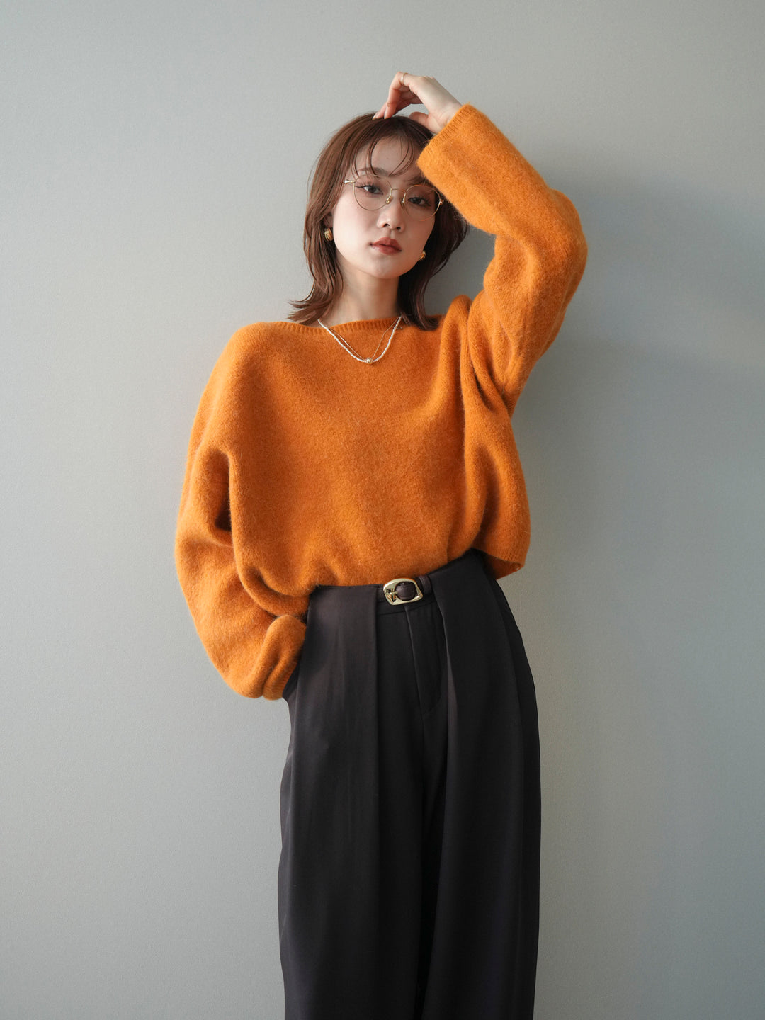 [SET]アンゴラタッチボートネッククロップドプルオーバー+選べるアクセセット(2set)