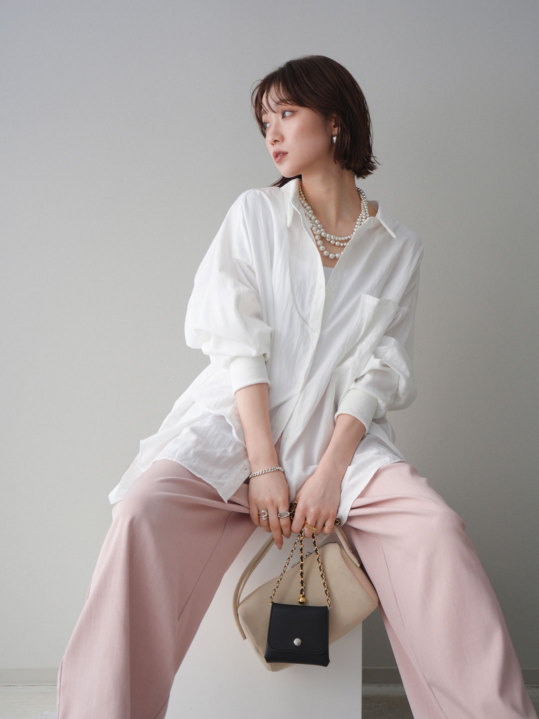 [予約]リブカフスアシンメトリーZIPデザインオーバーシャツ/offwhite