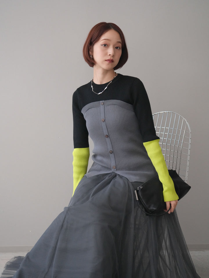 [SET]配色ビスチェドッキングリブニットトップス+選べるアクセセット(2set)