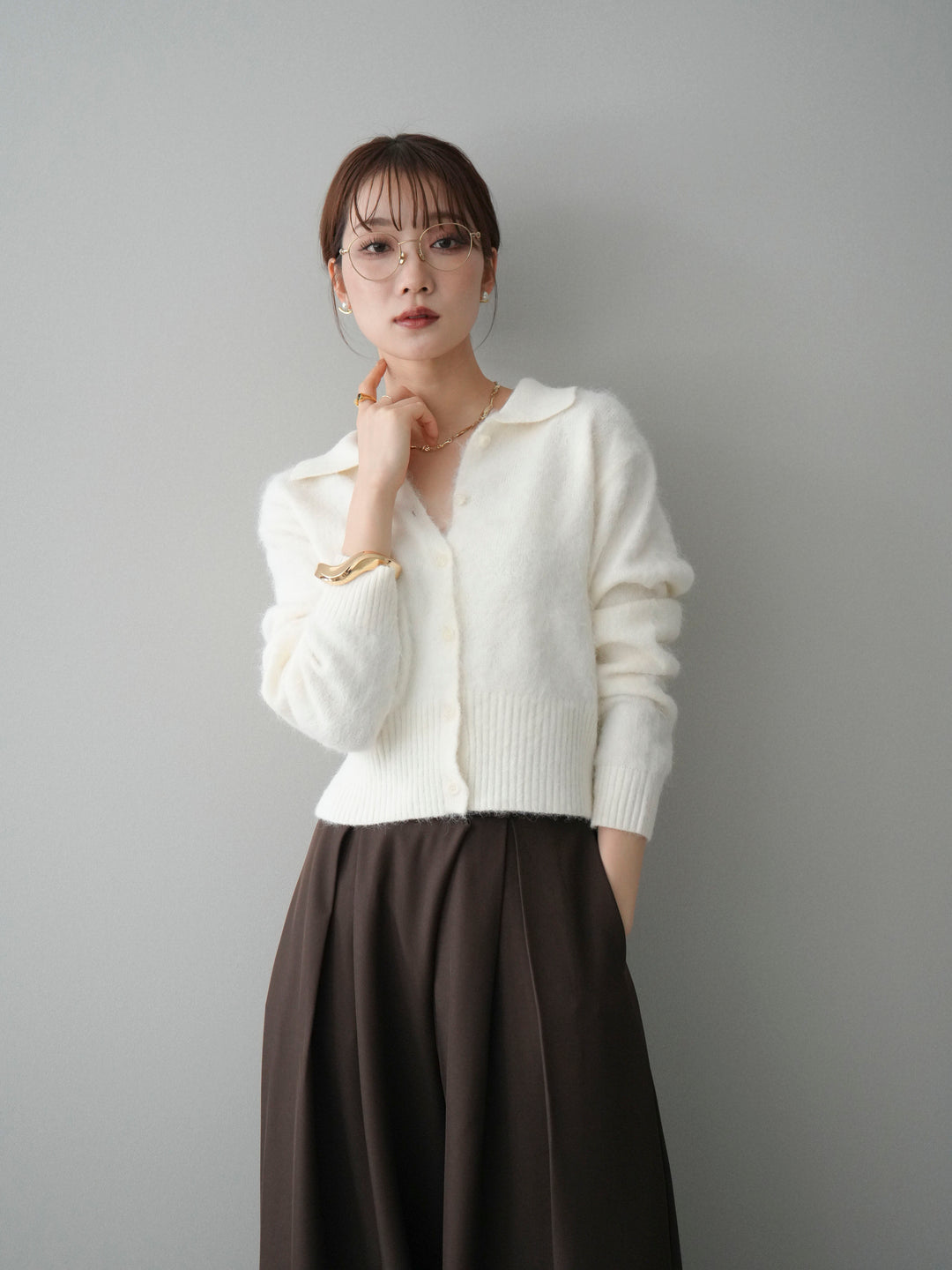 [SET]モヘア衿付きボタンプルオーバー+選べるアクセセット(2set)